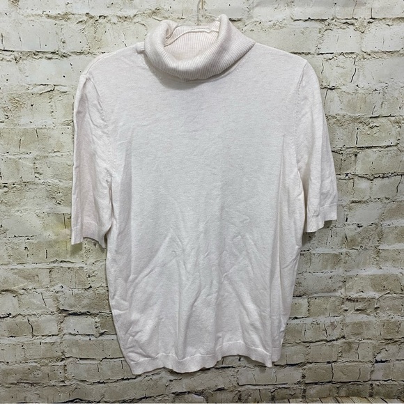 Lane Bryant Ivory Soft Ribbed Mock Neck Short Sleeve Stretch Top - Picture 1 of 6